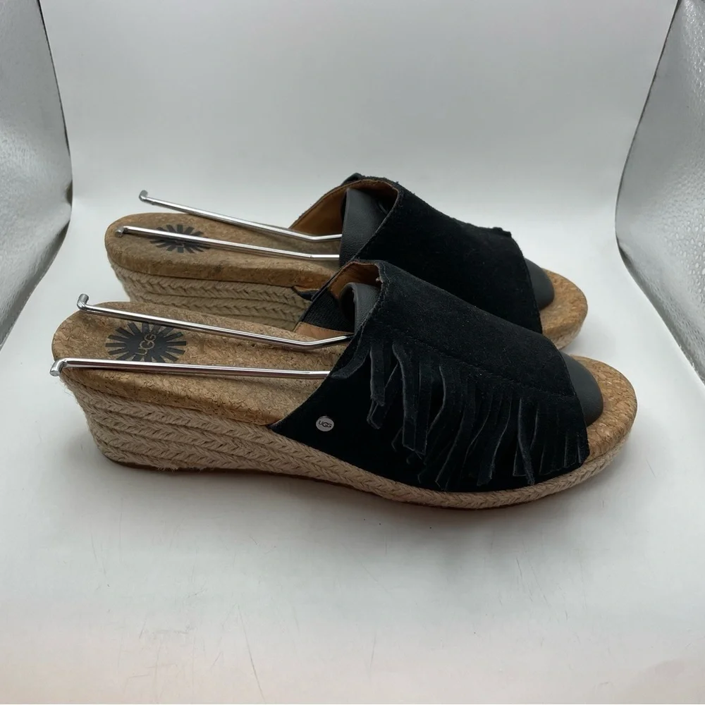 UGG Danes black fringe suede wedges size 7